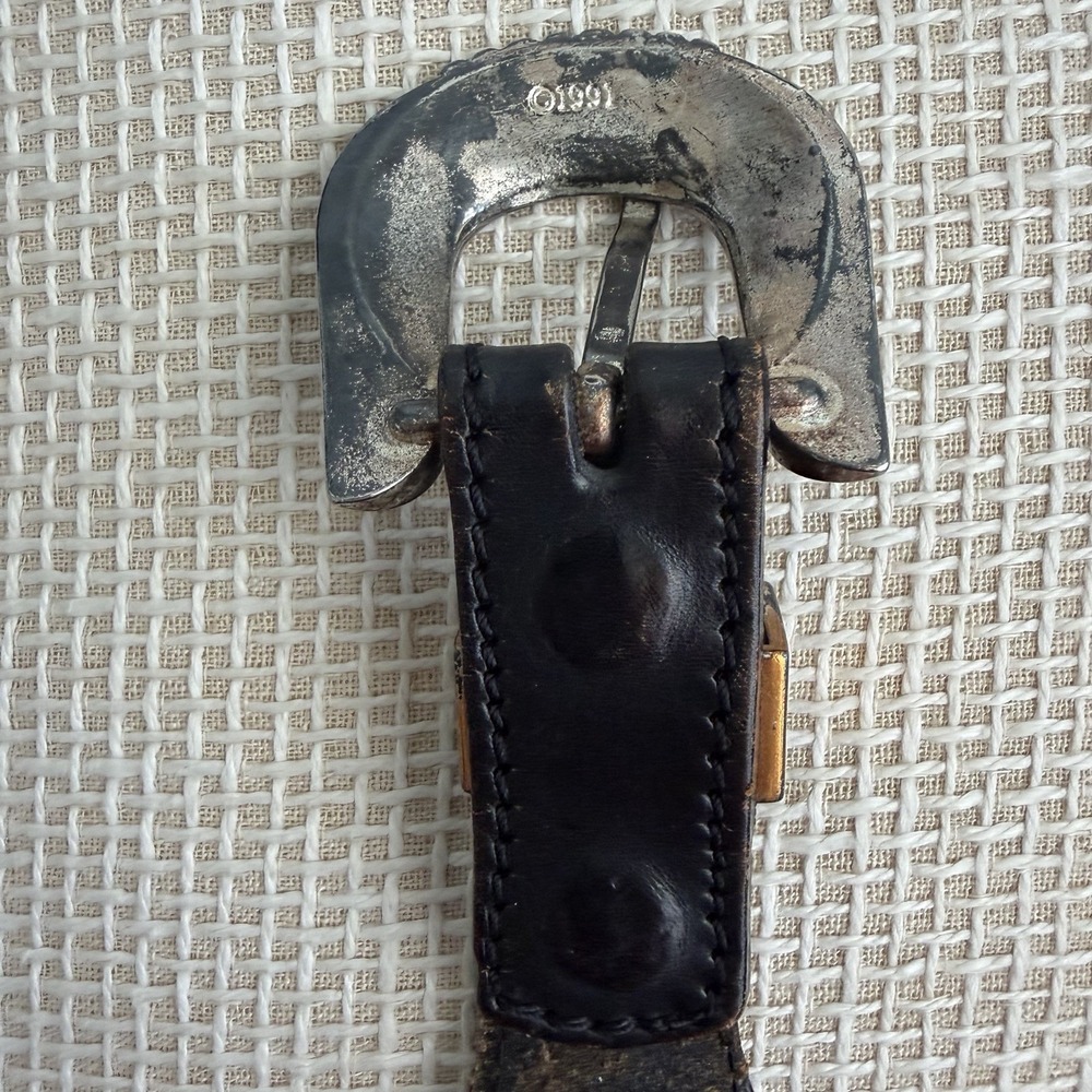 VTG Beaded Leather Belt Size 30 Southwestern Aztec Silver Buckle Country Western - Picture 16 of 16